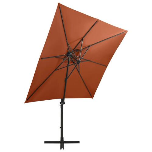 Hængeparasol med stang + LED-lys 250 cm terracotta