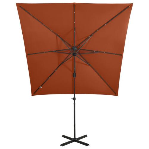 Hængeparasol med stang + LED-lys 250 cm terracotta
