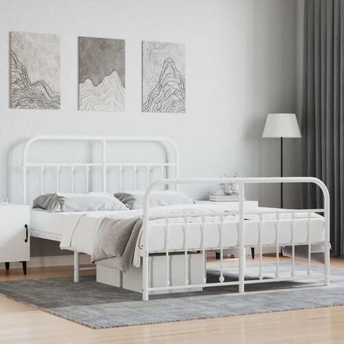 Sengeramme med sengegavl og fodgærde 150x200 cm metal hvid