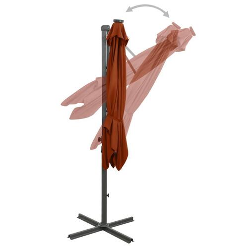 Hængeparasol med stang + LED-lys 250 cm terracotta