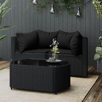 Loungesæt til haven 3 dele med hynder polyrattan sort