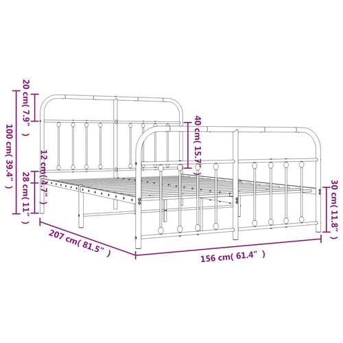 Sengeramme med sengegavl og fodgærde 150x200 cm metal hvid