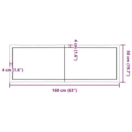 Bordplade 160x50x(2-6)cm naturlig kant ubehandlet massivt træ