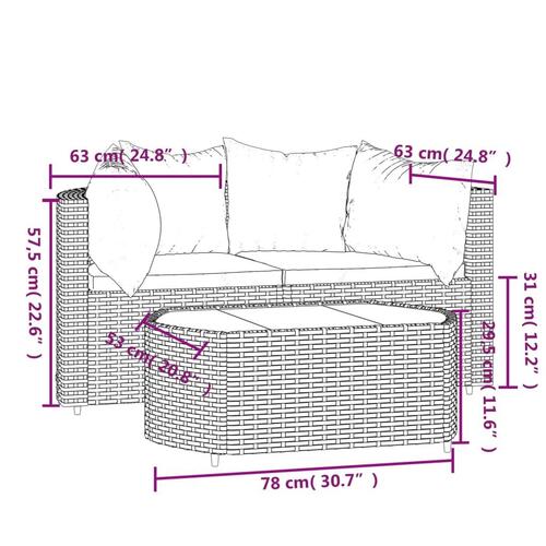 Loungesæt til haven 3 dele med hynder polyrattan sort