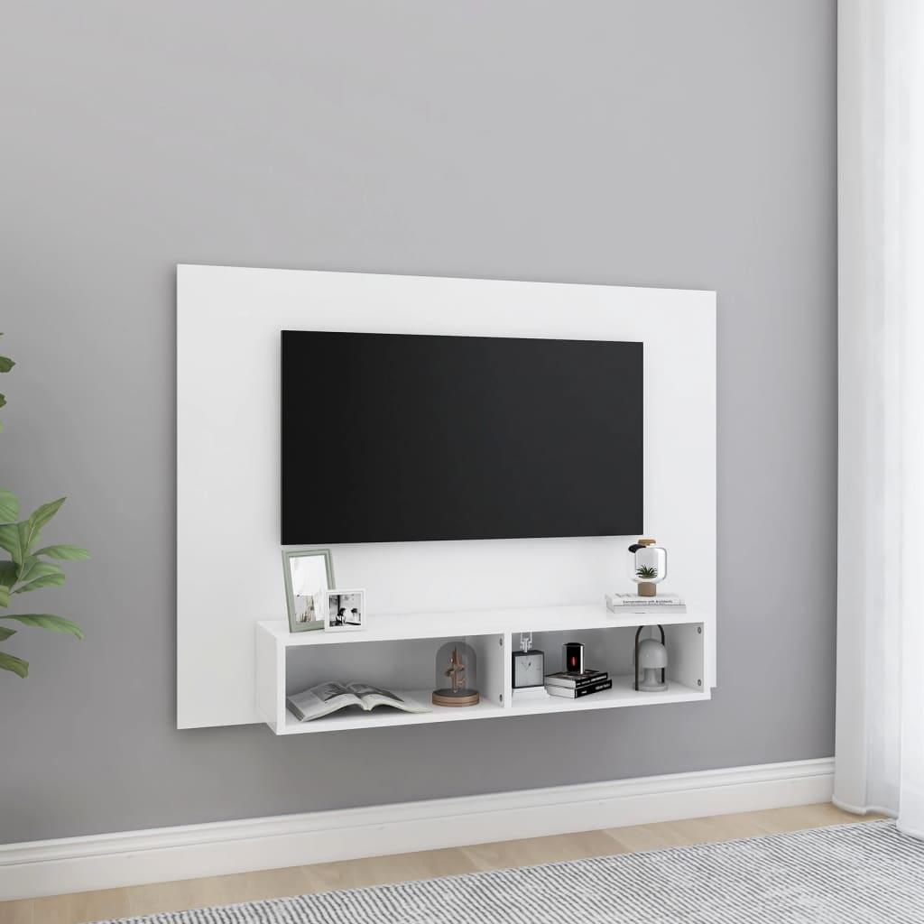 Væghængt tv-skab 102x23,5x90 cm konstrueret træ hvid