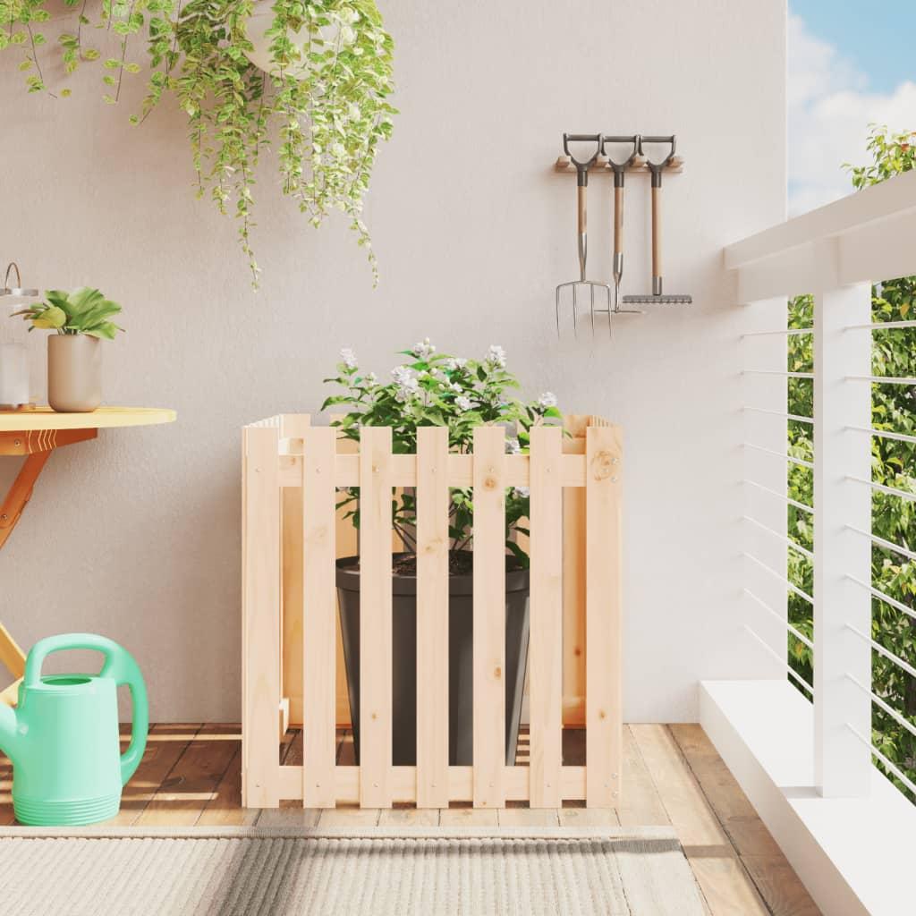Plantekasse med stakitdesign 70x70x70 cm massivt fyrretræ