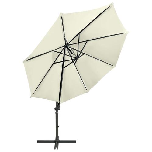 Hængeparasol med stang + LED-lys 300 cm sandfarvet