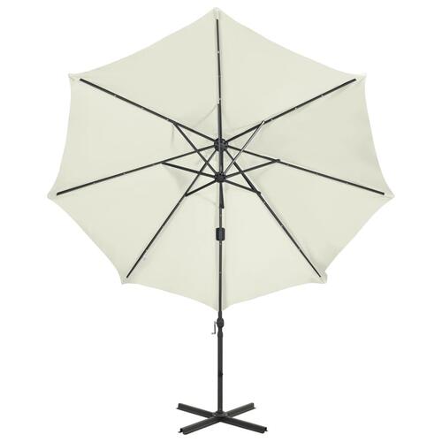 Hængeparasol med stang + LED-lys 300 cm sandfarvet