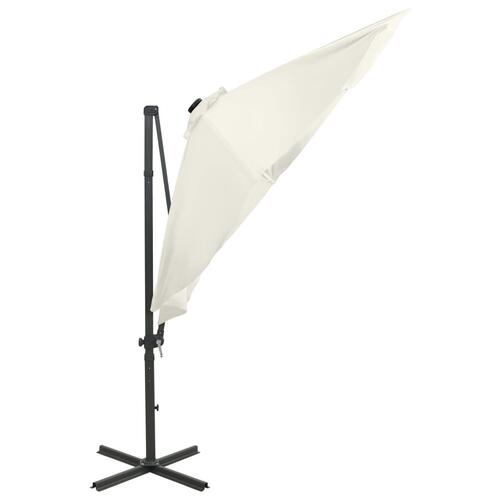 Hængeparasol med stang + LED-lys 300 cm sandfarvet
