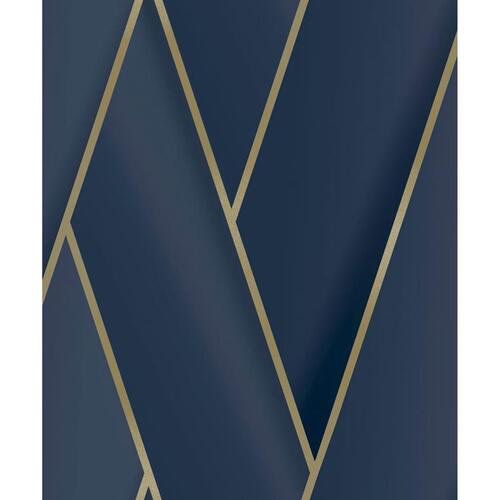 DUTCH WALLCOVERINGS tapet Geometric blå og guldfarvet