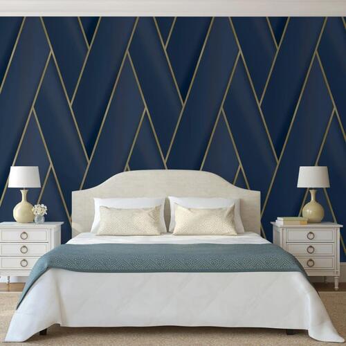DUTCH WALLCOVERINGS tapet Geometric blå og guldfarvet