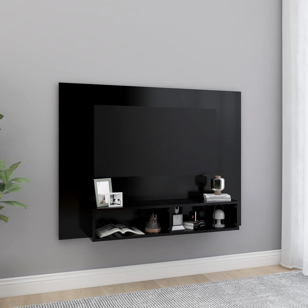 Væghængt tv-skab 120x23,5x90 cm konstrueret træ sort