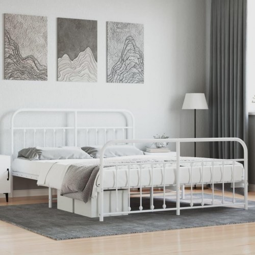 Sengeramme med gavl og fodgærde 160x200 cm - metal, hvid
