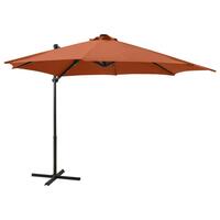 Hængeparasol med stang + LED-lys 300 cm terracotta