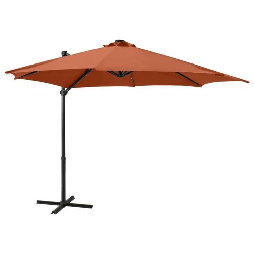 Hængeparasol med stang + LED-lys 300 cm terracotta