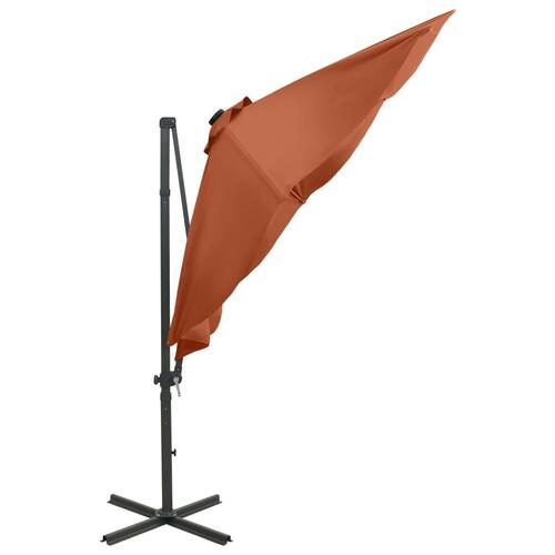 Hængeparasol med stang + LED-lys 300 cm terracotta