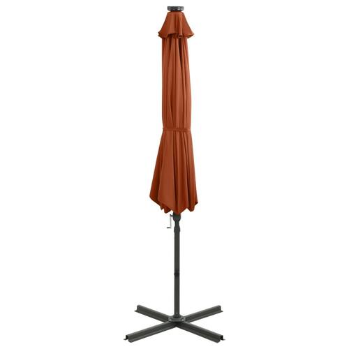 Hængeparasol med stang + LED-lys 300 cm terracotta
