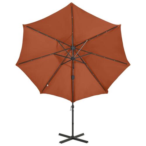 Hængeparasol med stang + LED-lys 300 cm terracotta