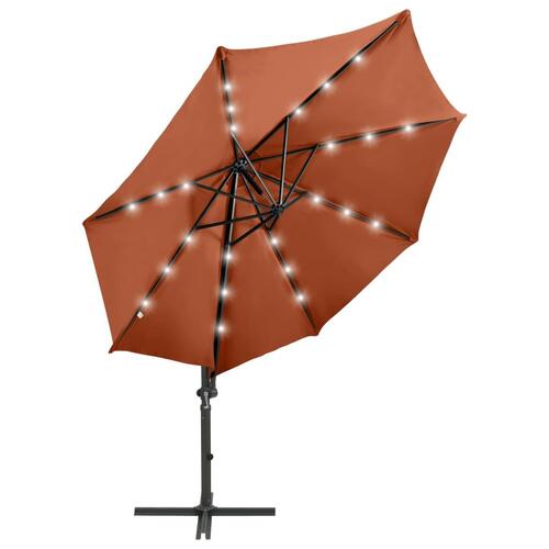 Hængeparasol med stang + LED-lys 300 cm terracotta