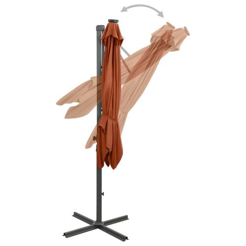 Hængeparasol med stang + LED-lys 300 cm terracotta