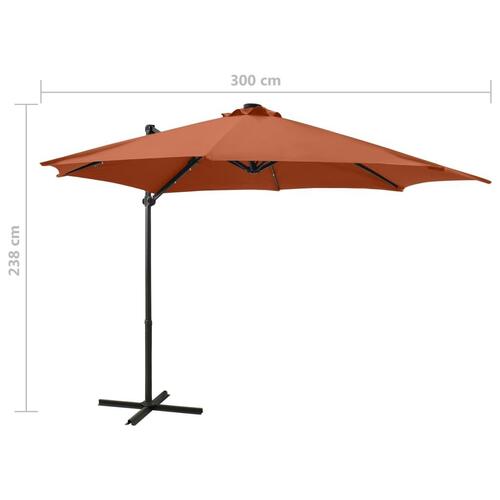 Hængeparasol med stang + LED-lys 300 cm terracotta