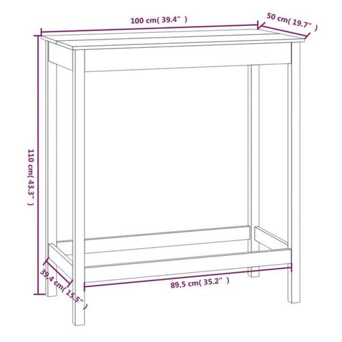 Barbord 100x50x110 cm massivt fyrretræ hvid