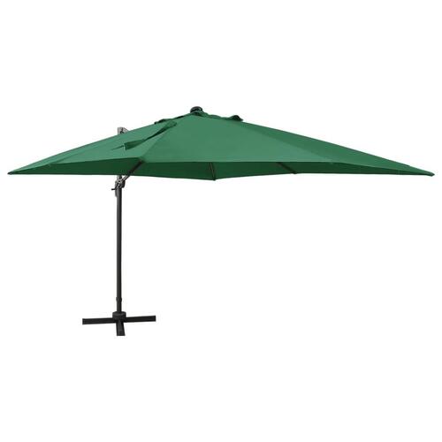 Hængeparasol med stang og LED-lys 300 cm grøn