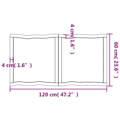 Bordplade 120x60x(2-6) cm naturlig kant behandlet træ lysebrun
