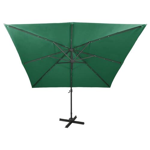 Hængeparasol med stang og LED-lys 300 cm grøn