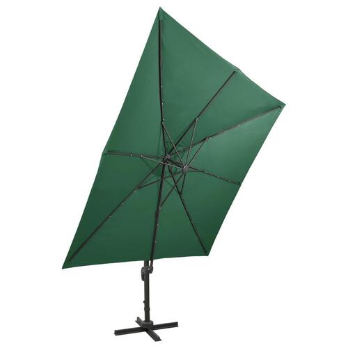 Hængeparasol med stang og LED-lys 300 cm grøn