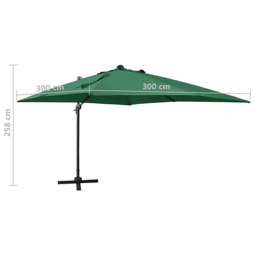 Hængeparasol med stang og LED-lys 300 cm grøn