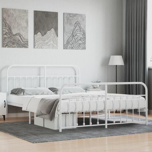 Sengeramme med sengegavl og fodgærde 180x200 cm metal hvid