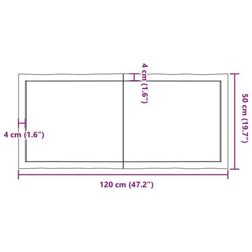 Bordplade 120x50x(2-4)cm naturlig kant ubehandlet massivt træ