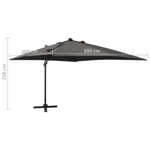 Hængeparasol med stang + LED-lys 300 cm antracitgrå