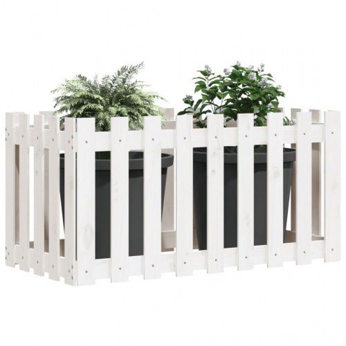 Højbed med stakitdesign 100×50×70 cm - massivt fyrretræ, hvid