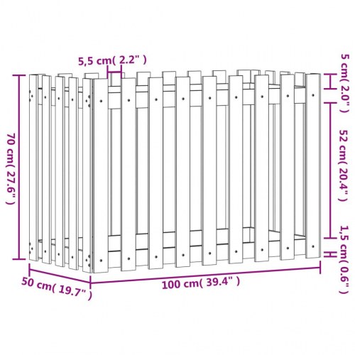 Højbed med stakitdesign 100×50×70 cm - massivt fyrretræ, hvid