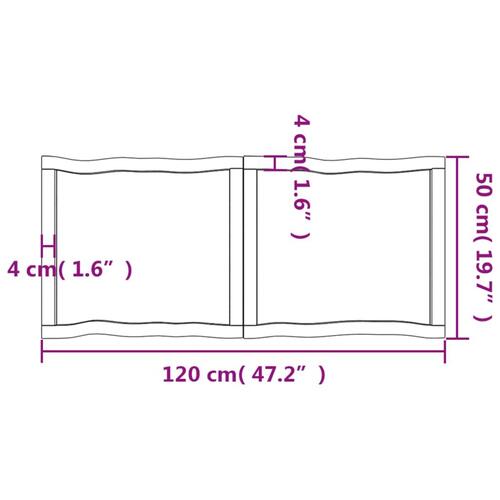 Bordplade 120x50x(2-4) cm naturlig kant behandlet træ lysebrun
