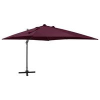 Hængeparasol med stang + LED-lys 300 cm bordeaux