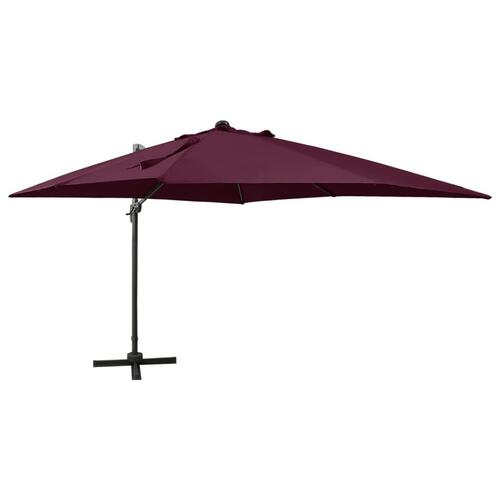 Hængeparasol med stang + LED-lys 300 cm bordeaux
