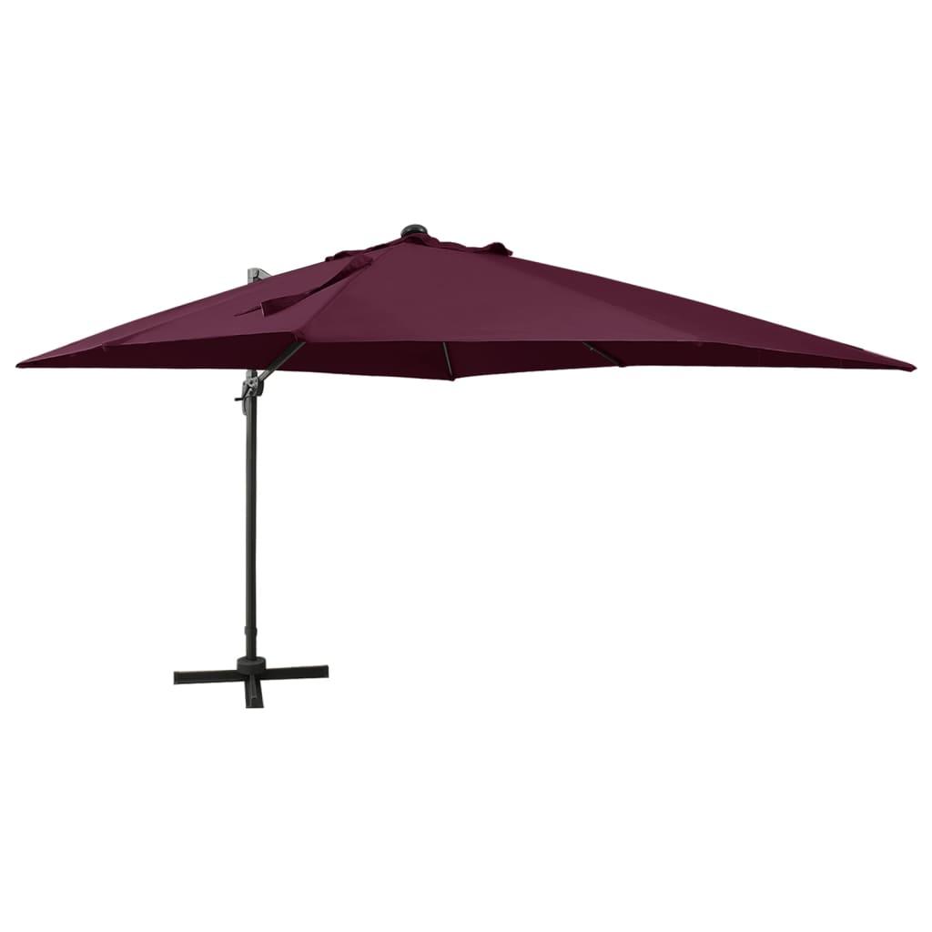 Hængeparasol med stang + LED-lys 300 cm bordeaux