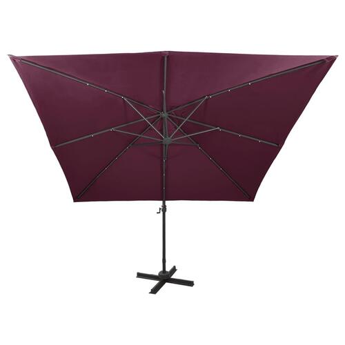 Hængeparasol med stang + LED-lys 300 cm bordeaux