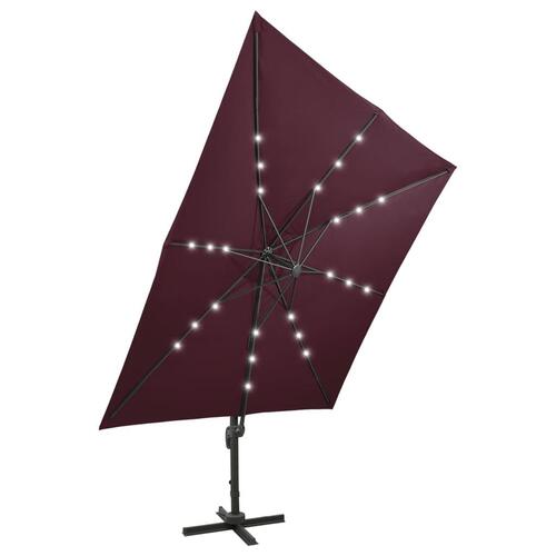 Hængeparasol med stang + LED-lys 300 cm bordeaux