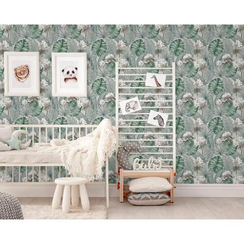 DUTCH WALLCOVERINGS tapet Eden grå og lysegrøn