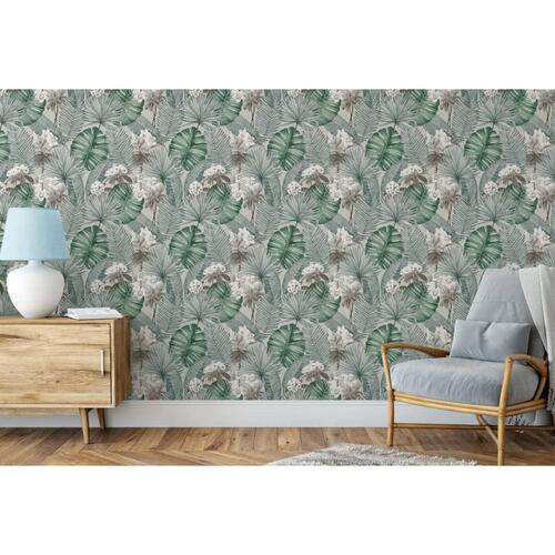 DUTCH WALLCOVERINGS tapet Eden grå og lysegrøn
