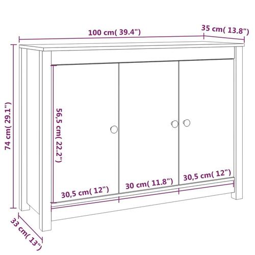 Skænk 110x35x74 cm massivt fyrretræ hvid