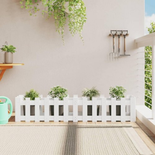 Højbed med stakitdesign 150×30×30 cm - massivt fyrretræ, hvid
