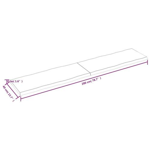 Bordplade 200x40x(2-4)cm naturlig kant ubehandlet massivt træ