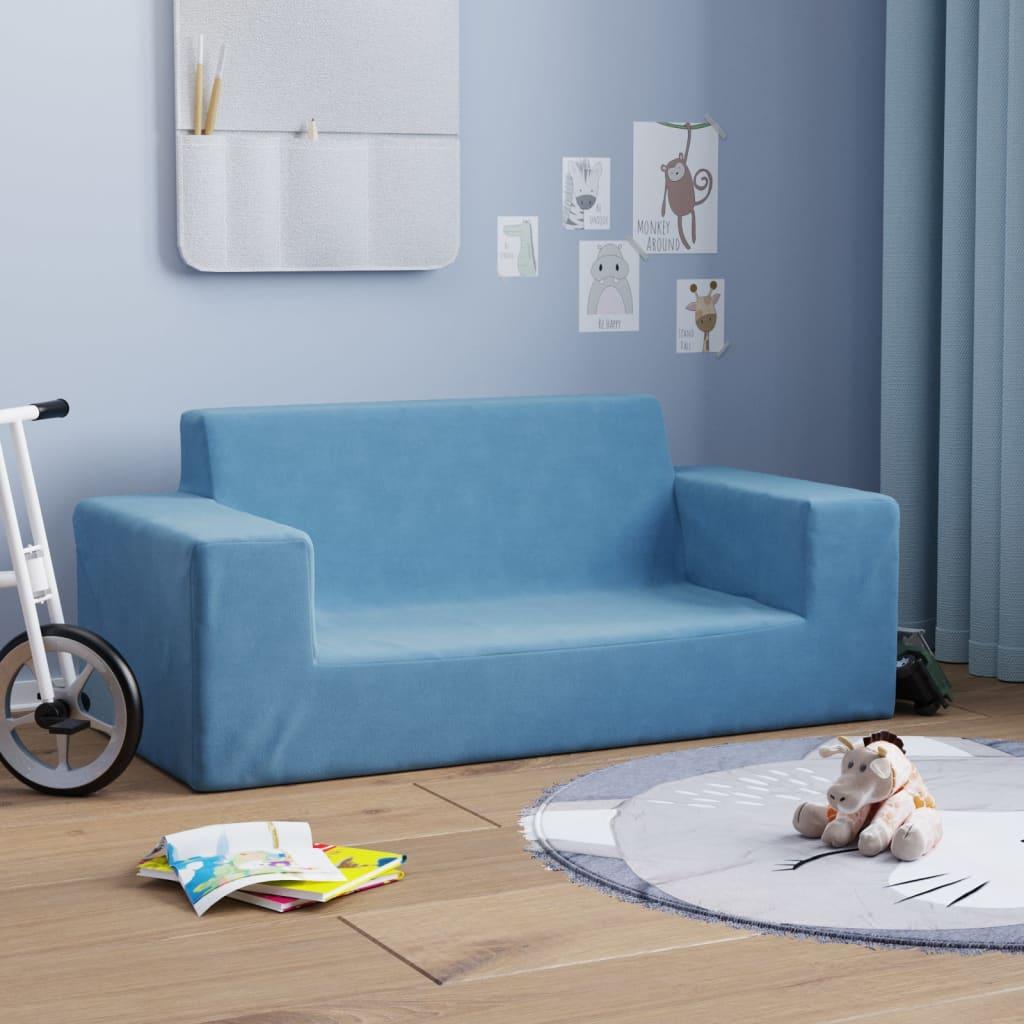 2-personers sofa til børn blødt plys blå