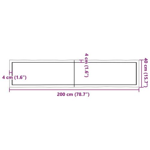 Bordplade 200x40x(2-4)cm naturlig kant ubehandlet massivt træ