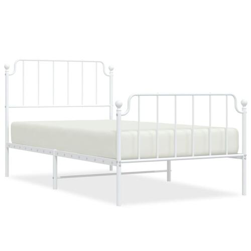 Sengeramme med sengegavl og fodgærde 100x190 cm metal hvid